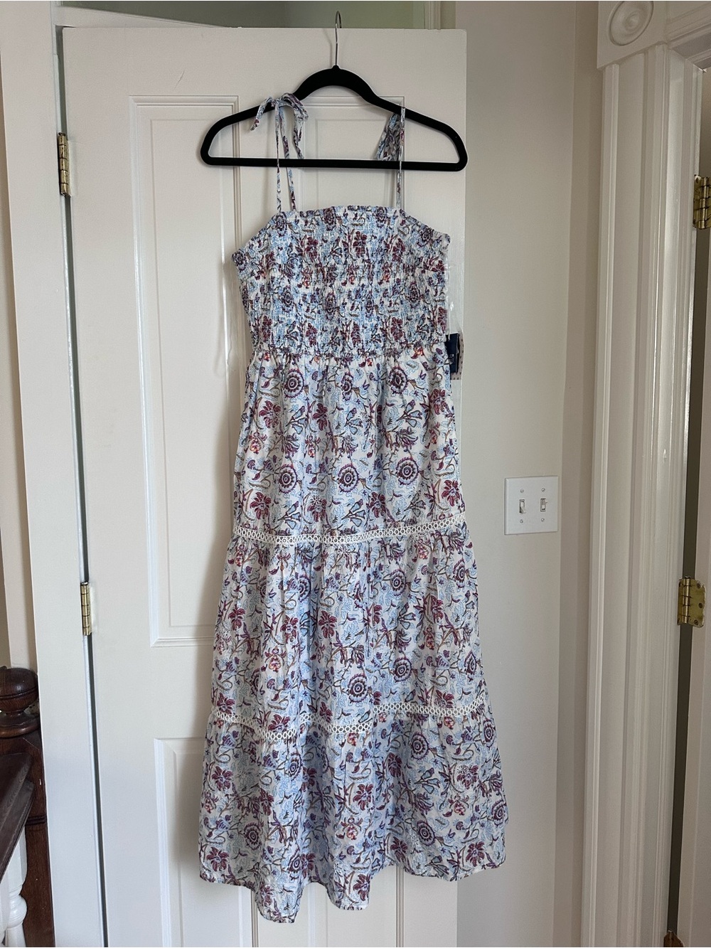NWT M roller rabbit x target Floral Smocked Midi Dress with Tie Straps
